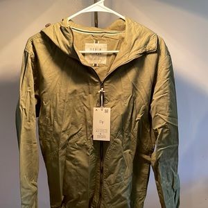 Green Denim &Flower Zip up Jacket with Hood